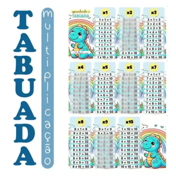 Tabuada para imprimir Multiplicação - Dinossauro Bebê