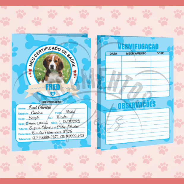 Cartão de vacina Pet com foto